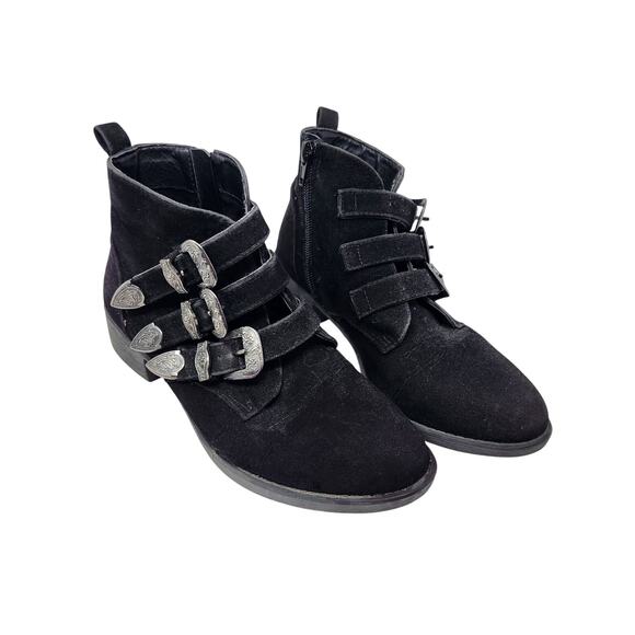 Rampage Round Toe Left Hook Western Ankle Boots Block Heel Black Size 6M - Picture 1 of 9